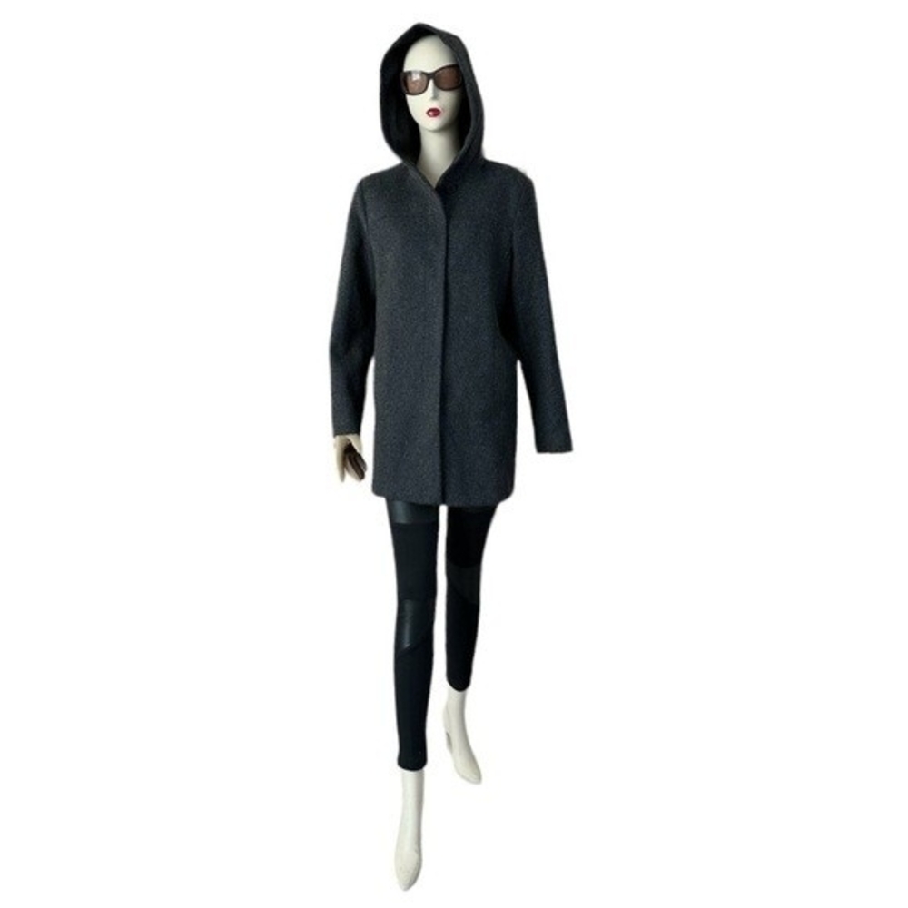 JASON KOLE Women's Charcoal Grey Wool Coat Size M Hooded Button Front Lined VG - Picture 4 of 9